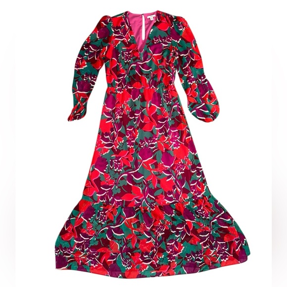 Bar III Red Green Floral Maxi Dress Size Medium Tiered Cottagecore Colorful - Picture 9 of 9